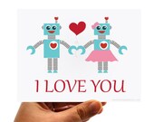 Valentine's day Robot I love you, robot in love card A45 Il_170x135