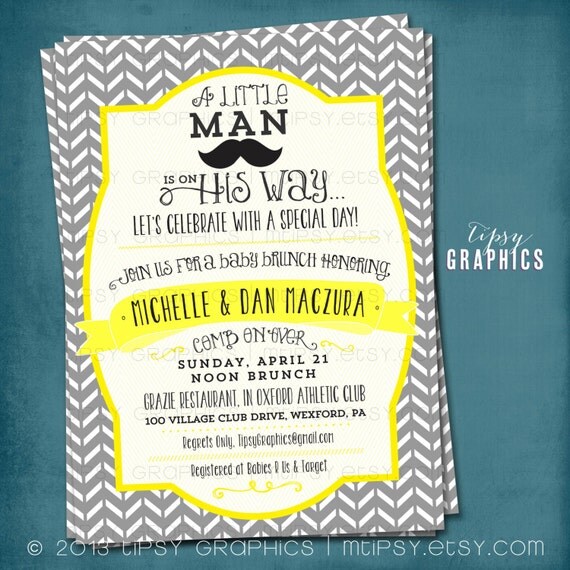 Little Man on the Way. Mustache Chevron Baby Shower or Birthday Party Invitation by Tipsy Graphics. Any colors Il_570xn
