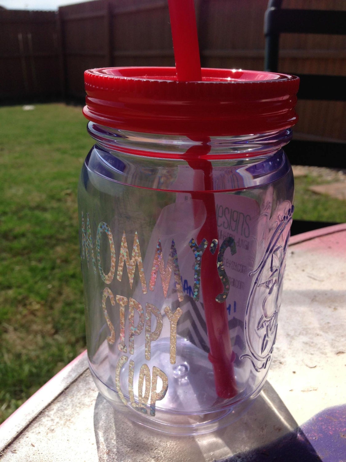 mommy's sippy cup. mason jar. plastic. bpa free. by duvdesigns