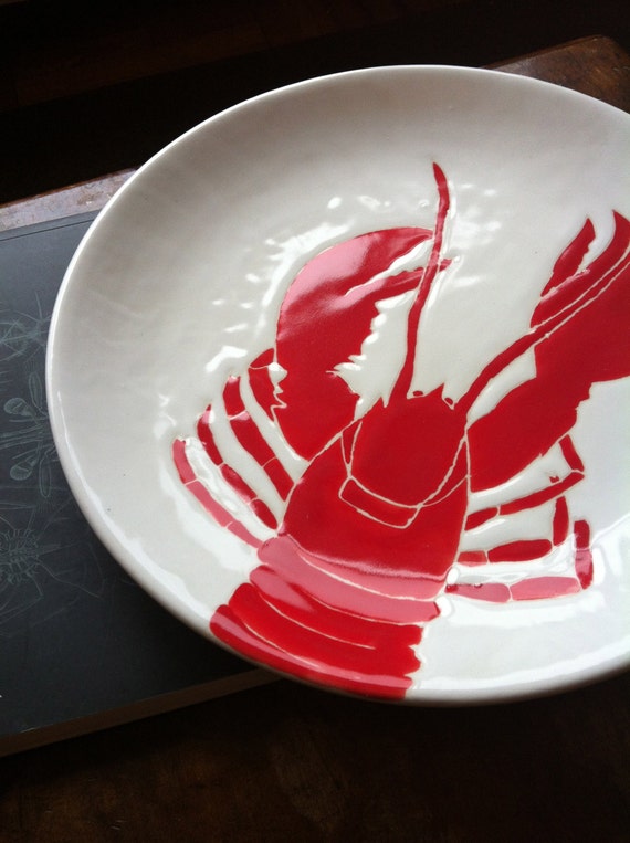 Sold Lobster Red ceramic lobster serving plate platter by