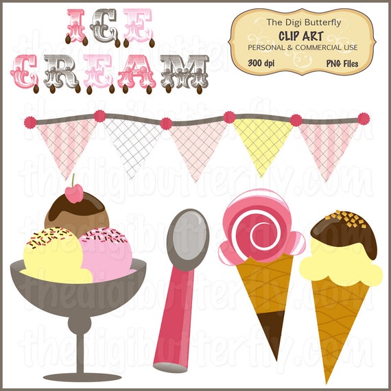 Ice Cream Parlour Clip Art Set Personal and Commercial Use