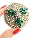 SALE - Vintage Clear & Green Rhinestone Brooch - Large Gold Tone Costume Jewelry Pin / Cluster Dome