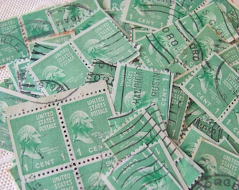 Father of our Country 50 Vintage US Postage Stamps President George Washington 1937 Prexies 1cent Jade Green Emerald Scott 804 Scrapbooking