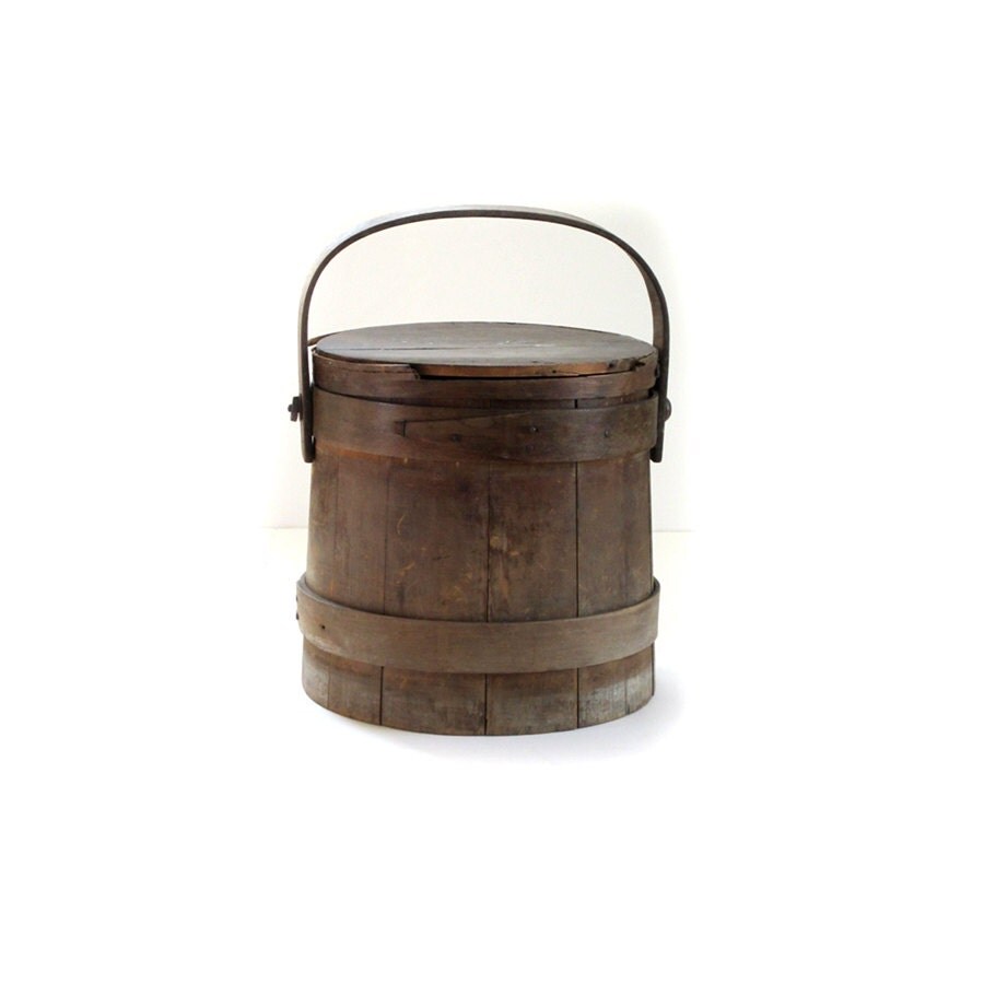 Antique Primitive Shaker Lidded Firkin Bucket Haute Juice