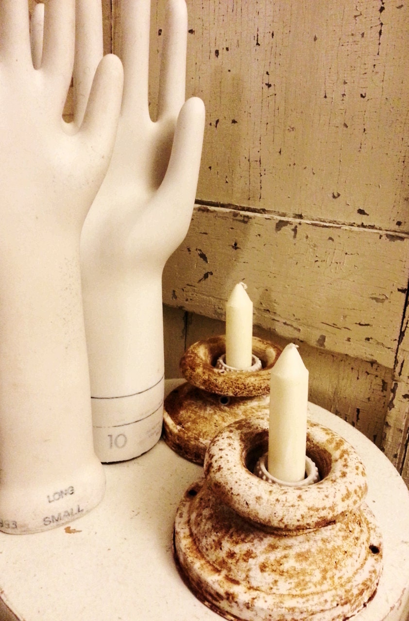 Rusty White Vintage Light Fixtures Candleholder Set