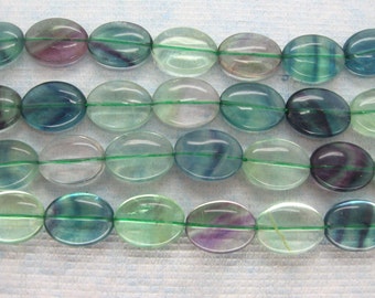 Genuine Rainbow Fluorite Smooth Puffed Oval Beads 16x12mm