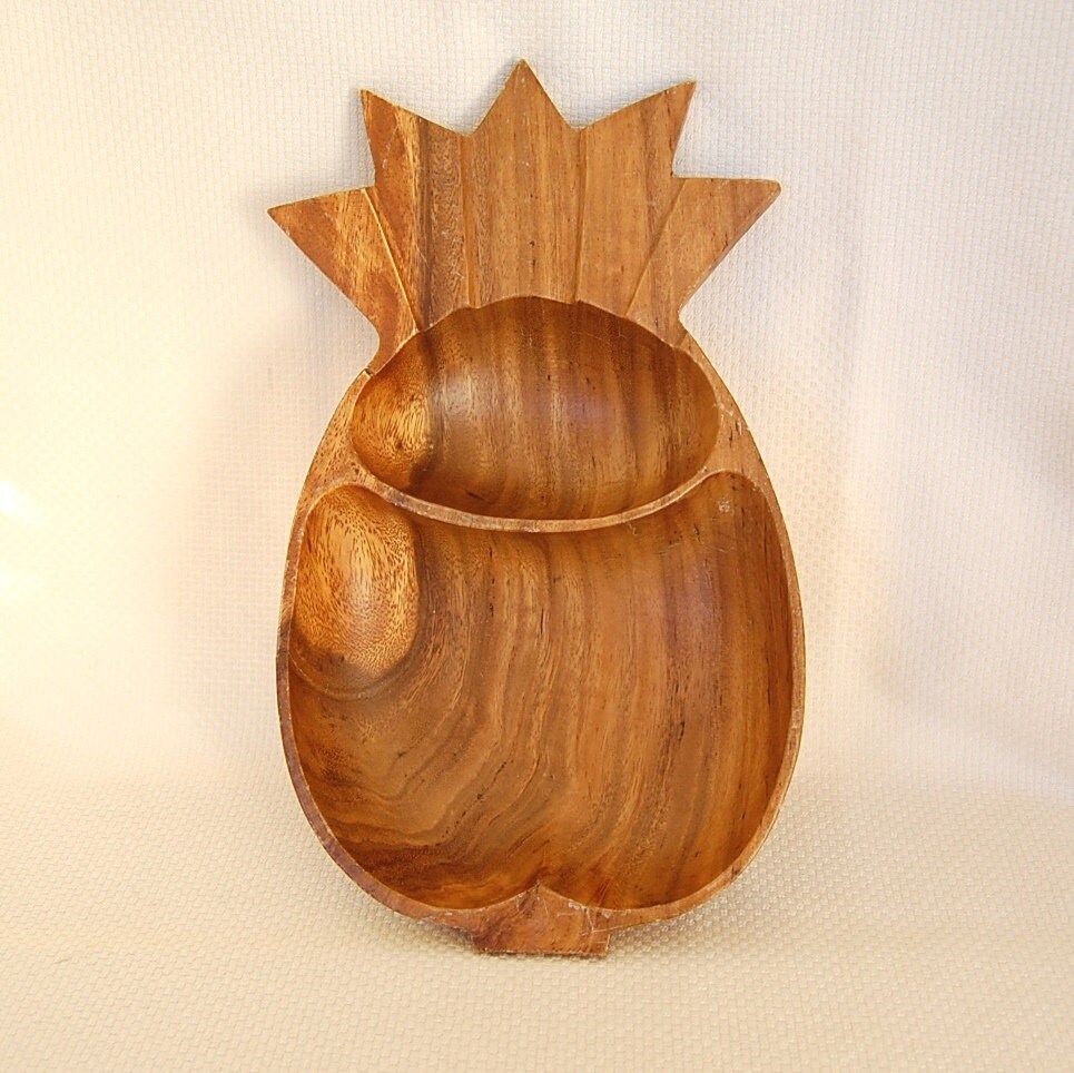 Vintage MONKEY POD Pinepple Divided Serving Wood Tray Haute Juice