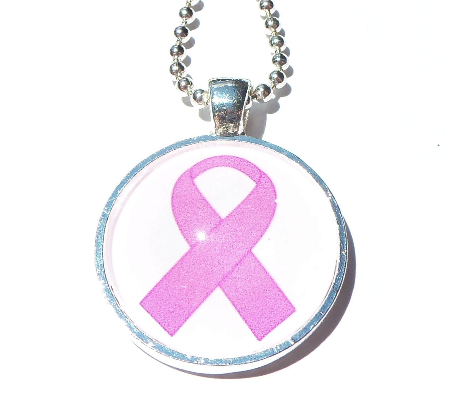 Breast Cancer Awareness Pendant Pink Ribbon Pendant Glass