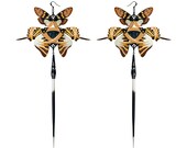 ONIYURI / Gold Horsehair and Tiger Butterfly Kanzashi Long Dangle Earrings