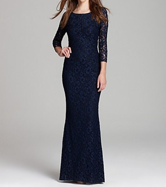 Floor length lace dress maxi dress long sleeves High