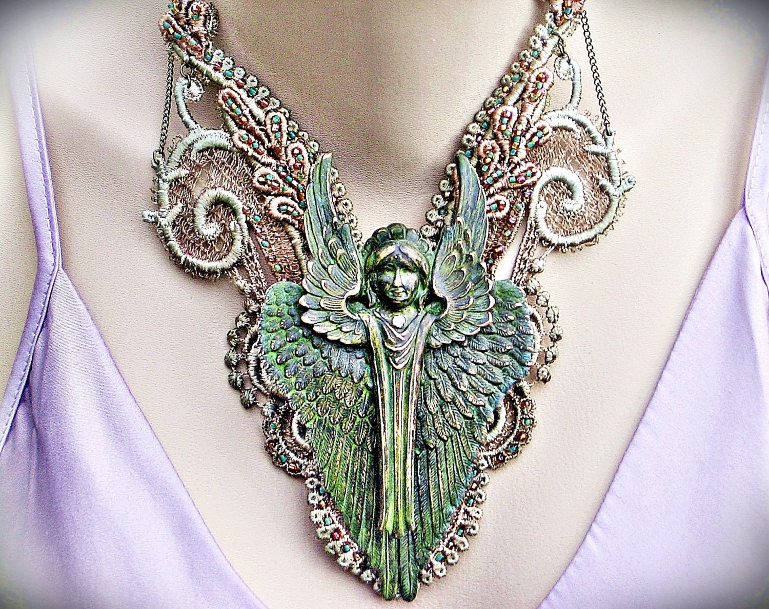 Green Victorian Choker Gothic Choker Art Nouveau Necklace