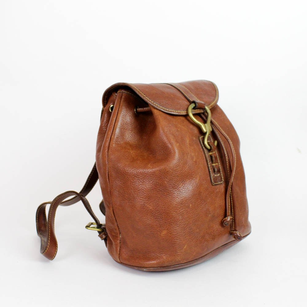 Ralph Lauren brown leather backpack / drawstring rucksack