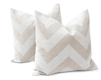 Decorative Throw Pillow Cover, Burlap Pillow, Beige Pillow, Tan Pillow Covers, Chevron Pillow Cover, 20 x 20 Inches, Zippy Stone Denton