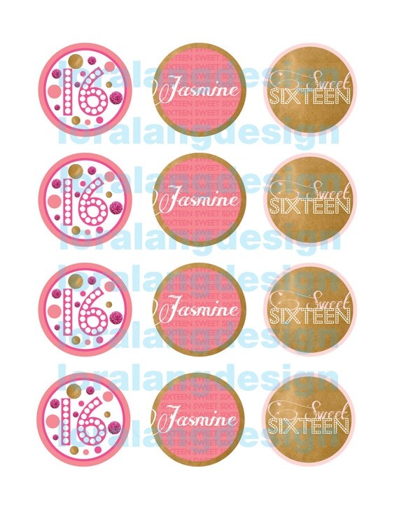 DIY Printable Modern Gold and Pink Sweet Sixteen Cupcake Toppers Il_570xn