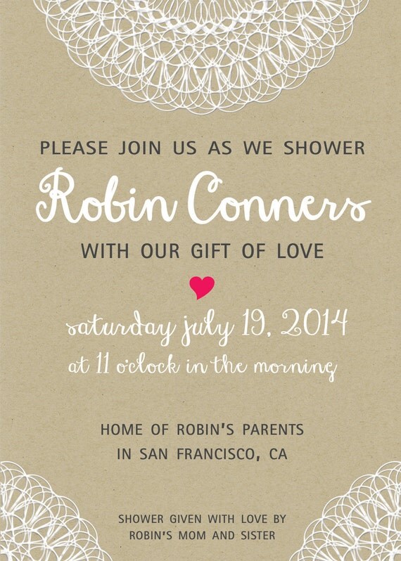 doily wedding paper invitation envelopes or Custom Wedding Bridal Invitation Printable Doily Invitation Shower