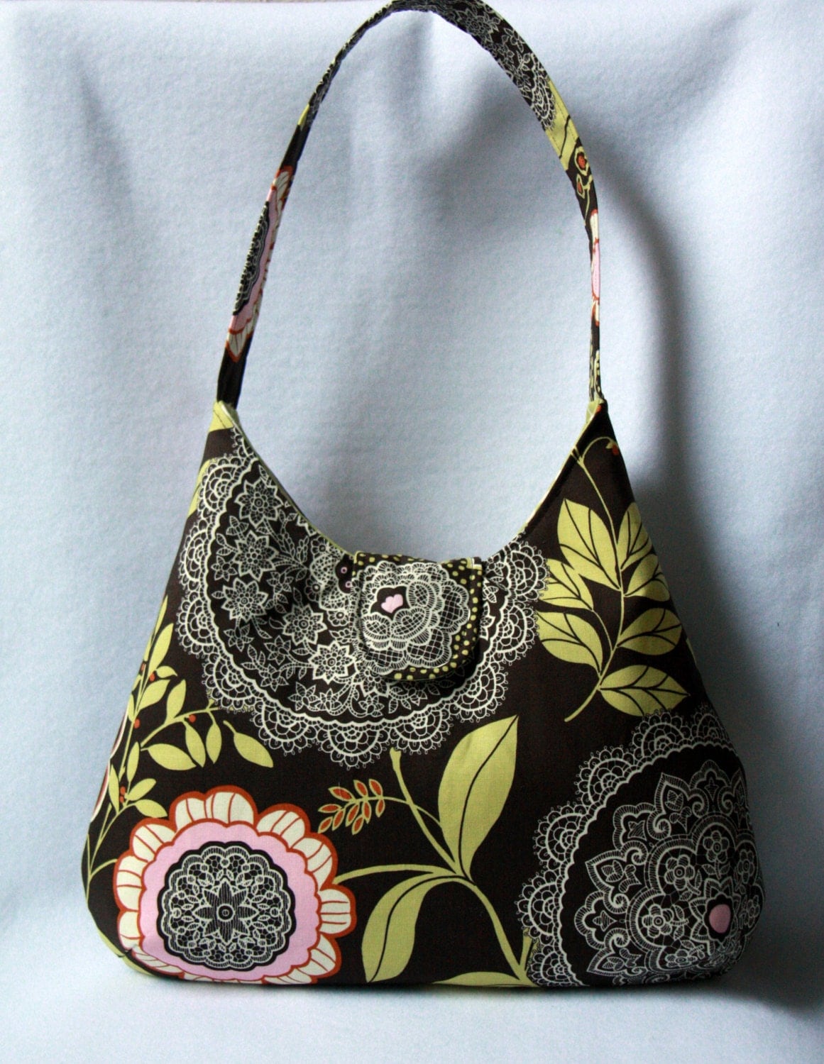 Amy Butler Hobo Bag Brown Floral Slouch Purse