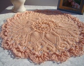 Peach sunburst crocheted puff stitch pineapple table topper