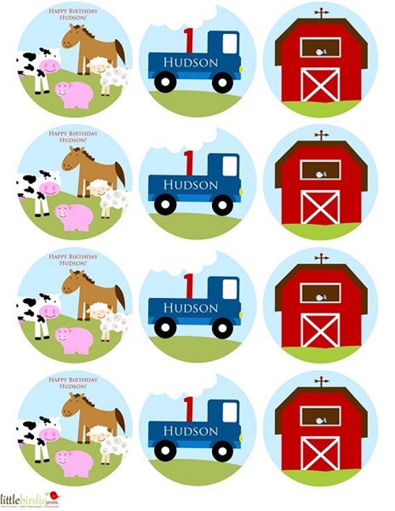 Items similar to FARM Birthday Cupcake Toppers Party Circles with