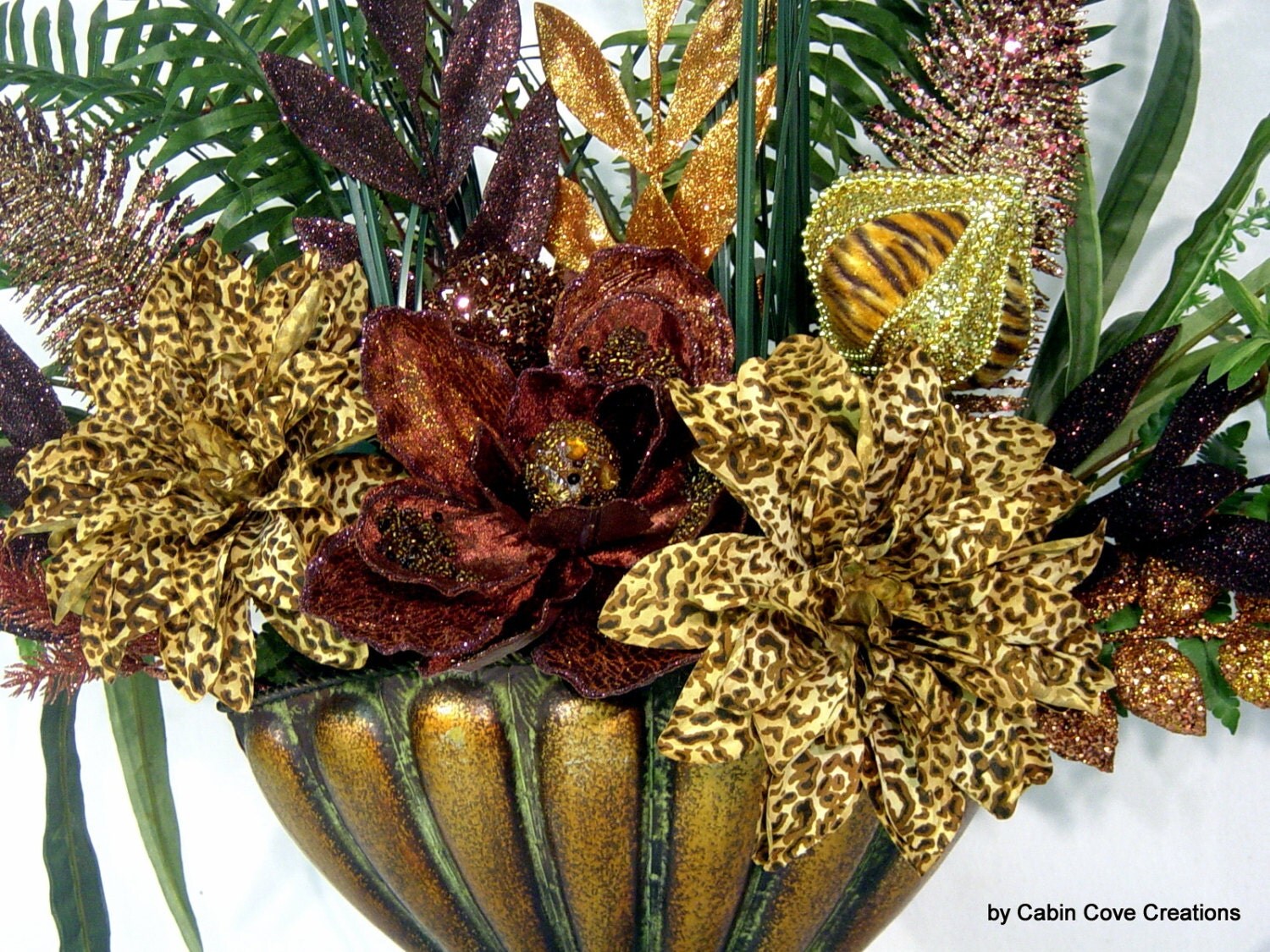 Exotic Leopard Tiger Floral Arrangement Animal Print in Old