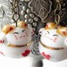 White lucky cat bronze dangle earrings