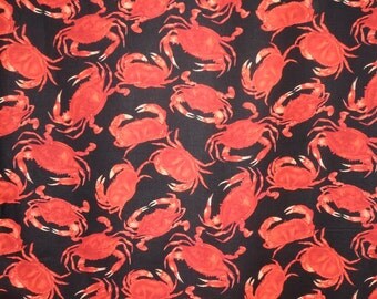 Red Crabs on Black Print Pure Cotton Fabric from TImeless Treasures--One Yard