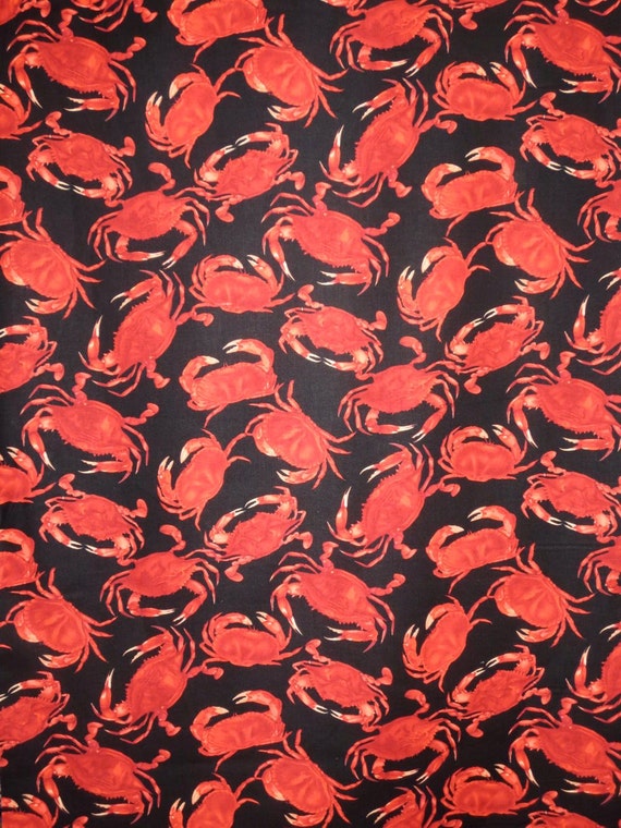 Red Crabs On Black Print Pure Cotton Fabric From Timeless