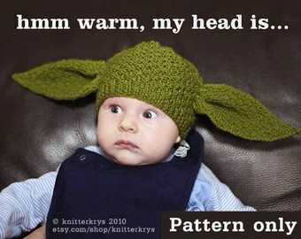 PDF pattern only - Knitting Yoda Hat Pattern - child & adult sizing included ( instant Download ).