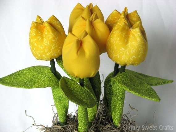 Fabric Tulip Bouquet. Mother's Day Flower Bouquet. Fabric Flower Bouquet. Yellow flower centerpiece. Yellow Tulips Bouquet.