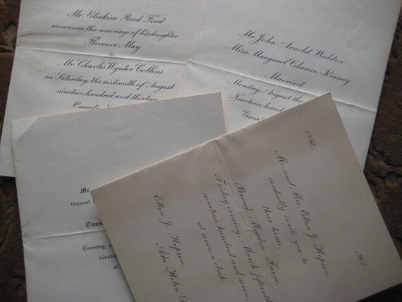 4 Antique 1900's Social Invitations and Wedding