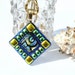 Mosaic Art Pendant, Dichroic Pendant, Fused Glass Jewelry, Abstract, Tribal, African, Geometric, Gold, Blue, Green (Item 10107-P)