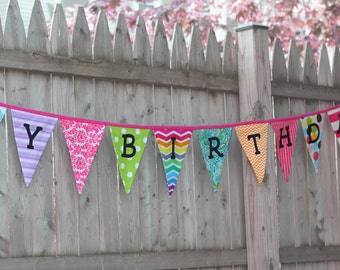 Happy birthday banner fabric | Etsy