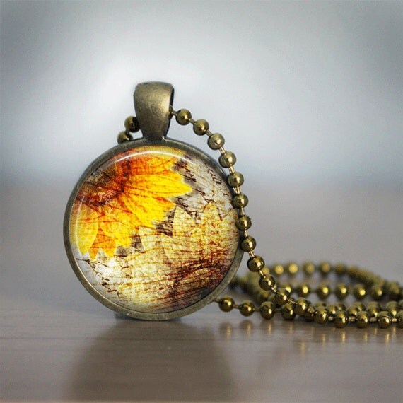 Glass Tile Necklace Sunflower Necklace Glass Tile Jewelry
