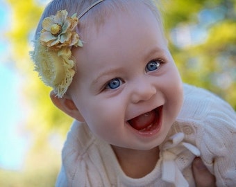Vintage Collection Shabby Yellow Headband (Newborn, Toddler, Child)