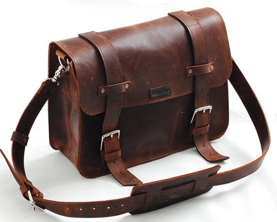 Leather book bag or messenger bag for men ann by sizzlestrapz