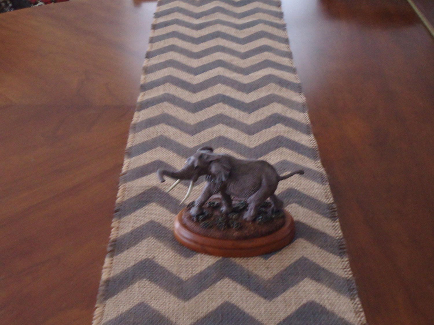 Chevron Burlap Table Runner Zig Zag Grey Natural by sweetjanesplan
