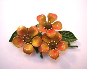 Enamel flower brooch orange blossoms