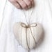 Rustic Heart Ornament - Ivory Cotton French Country Stripe Plush Heart