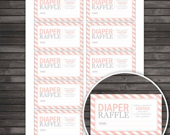 Peach Baby Shower Diaper Raffle Tickets Printable - Instant Download - Peach Baby Shower Diaper Raffle Cards - Girl Baby Shower Games
