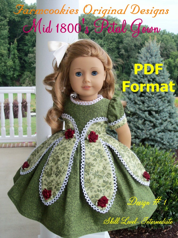 PDF Sewing PATTERN / Historical Mid 1800's Petal Gown / Sewing Pattern for American Girl or other 18" Dolls