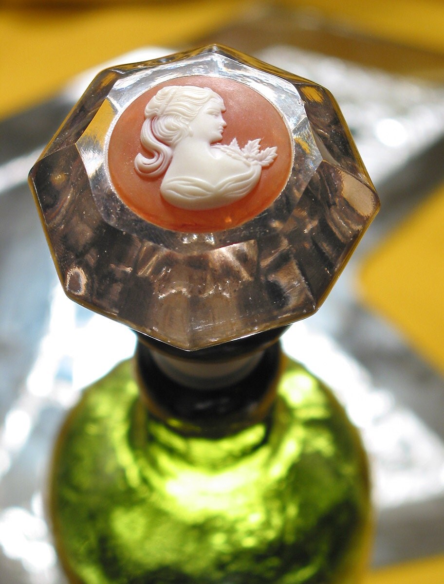 Vintage Glass Door Knob Bottle Stopper Topper w CAMEO for Wine