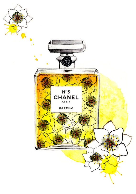 Items similar to Perfume Illustration Chanel N 5- Watercolor Fashion
