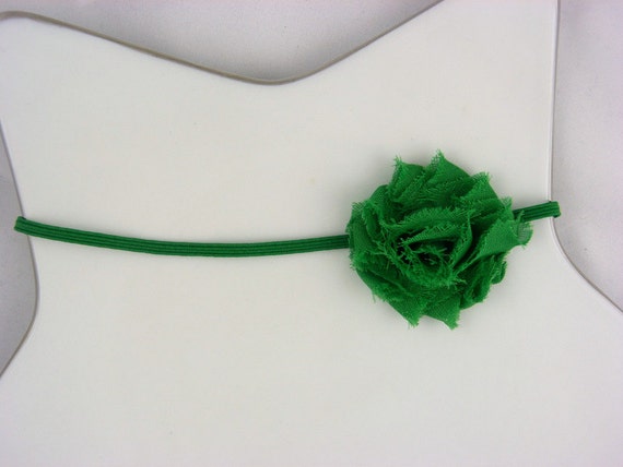 St Patricks Day headband - green mini rosette on skinny elastic headband