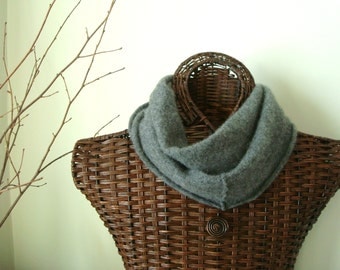 Gray Infinity Scarf / Cashmere Scarf / Luxury Gift Fashion Accessory / Cozy Upcycled Grey Felted Cashmere Scarf by WormeWoole