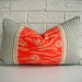 Orange Feather Print Boho Chic Throw Pillow Cover - Burlap Lace Pillow - Dorm Room Fall Decor