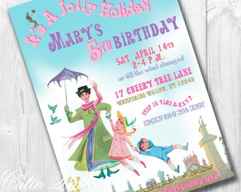 Mary Poppins Party Invitations, Printable Custom Invitations by Cutie Putti Paperie