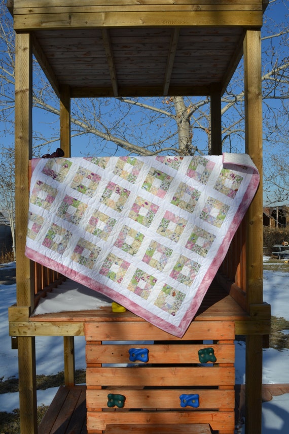 Pretty Pink Sofa Blanket Quilted with soft Minky back Shabby