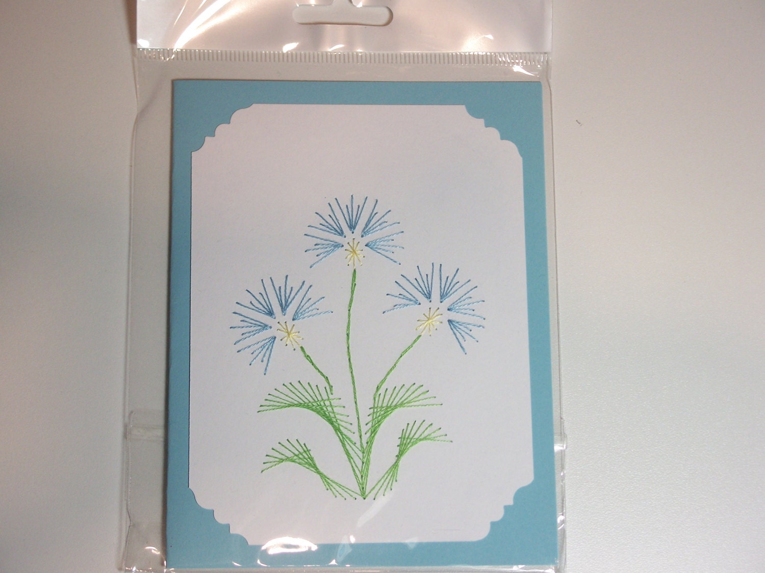 Hand Stitched Greeting Card Flowers with bee by QuiltLilyDesigns