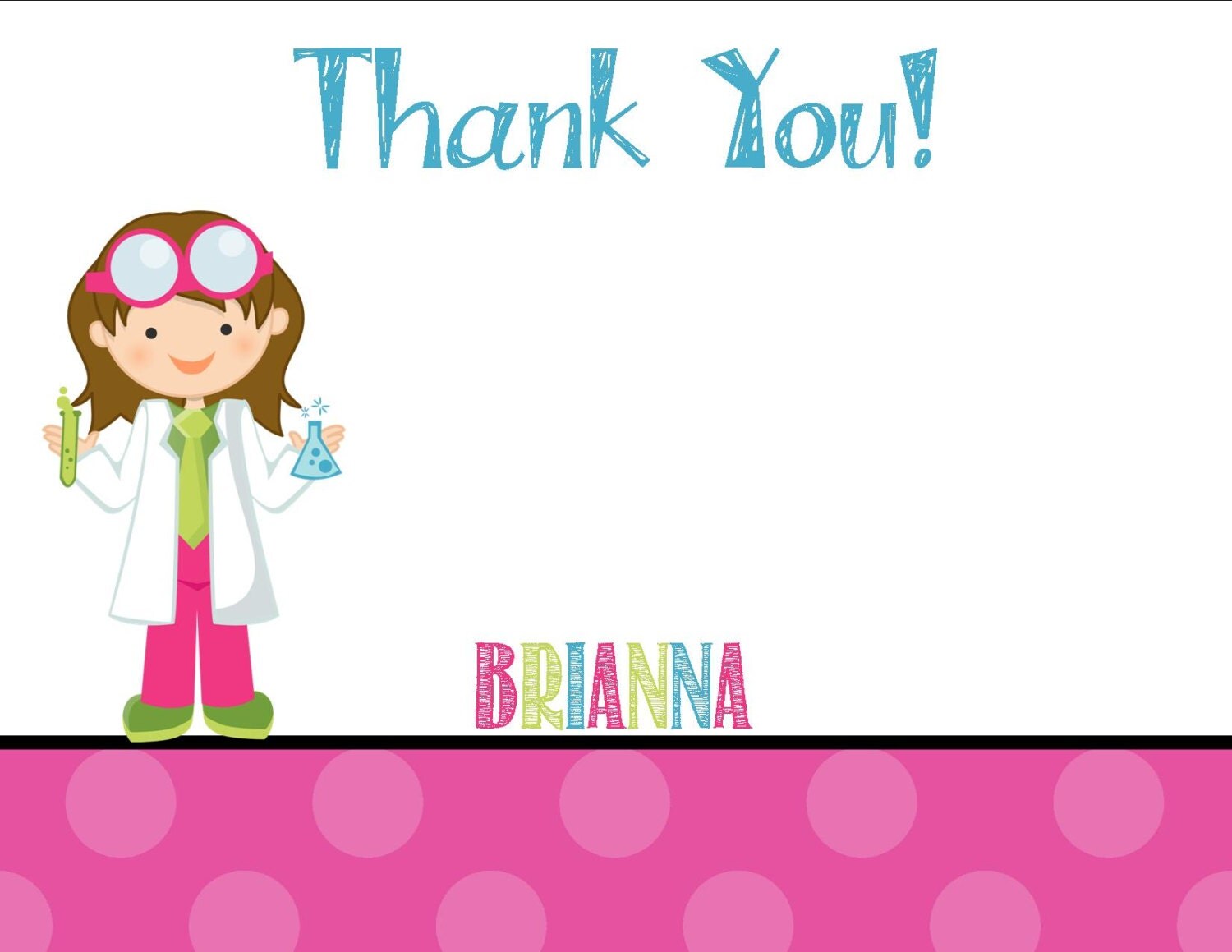 Science Thank You Card Girl Birthday Party PRINTABLE