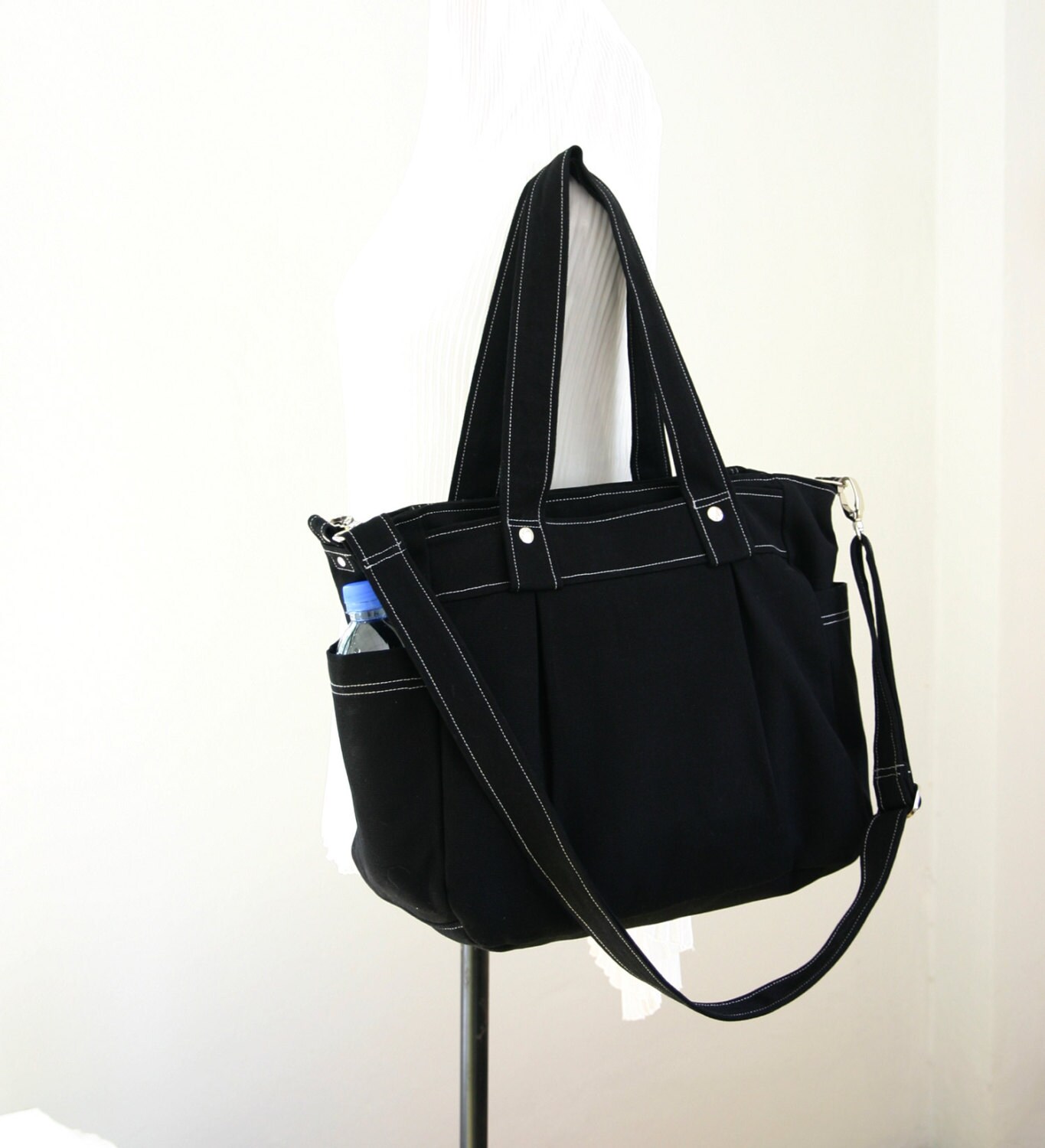 SALE Black Canvas Tote Bag / Diaper Bag / School / Messenger