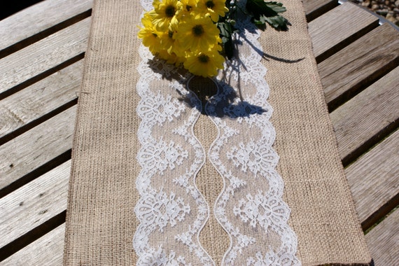 Vintage Lace and Burlap Table Runner Little White Boutique on Etsy 